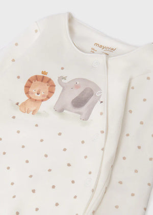 Mayoral Baby Newborn White & Beige Elephant and Lion Sleepsuit  Set | SALE Baby Gift
