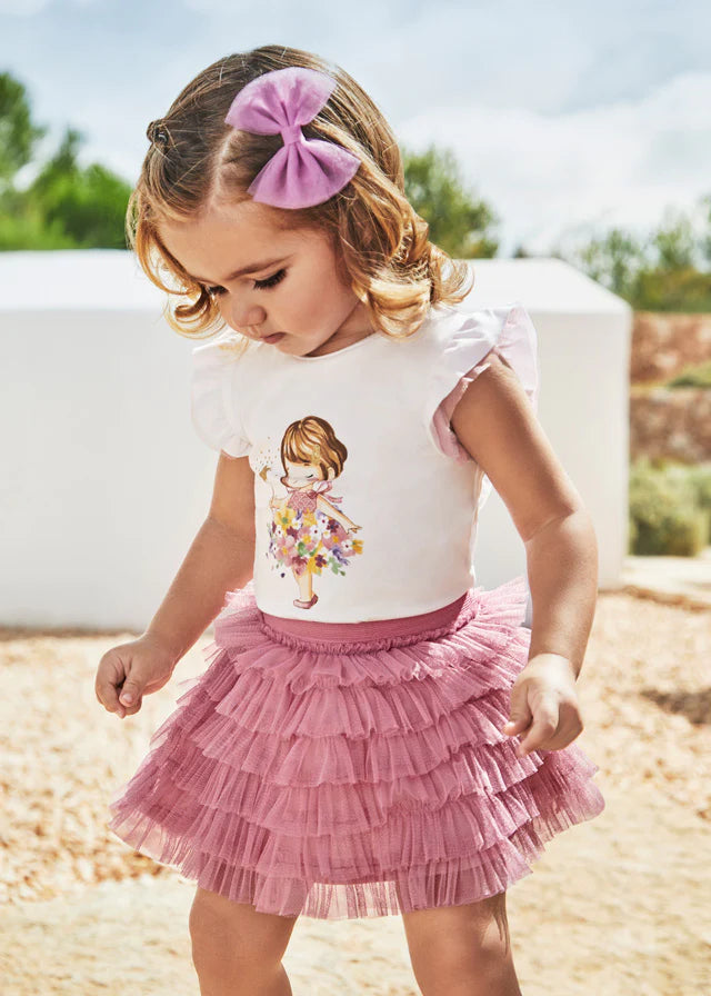 Mayoral Girls Pink Ruffle Tulle Skirt | SALE