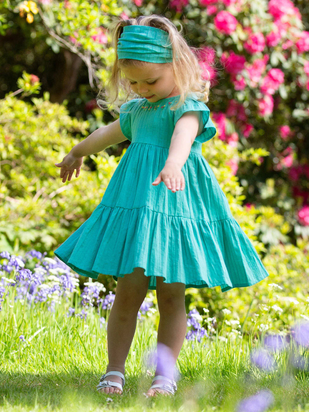 Kite Clothing Girls Waterfall Duck Egg Blue Embroidered  Flowers Summer Dress | New Season | sale