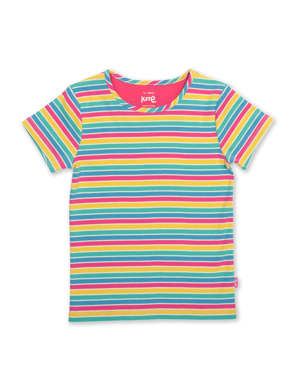 Kite Clothing Girls Stripy Rainbow Coloured Short Sleeved T-shirt | New Season | Sale