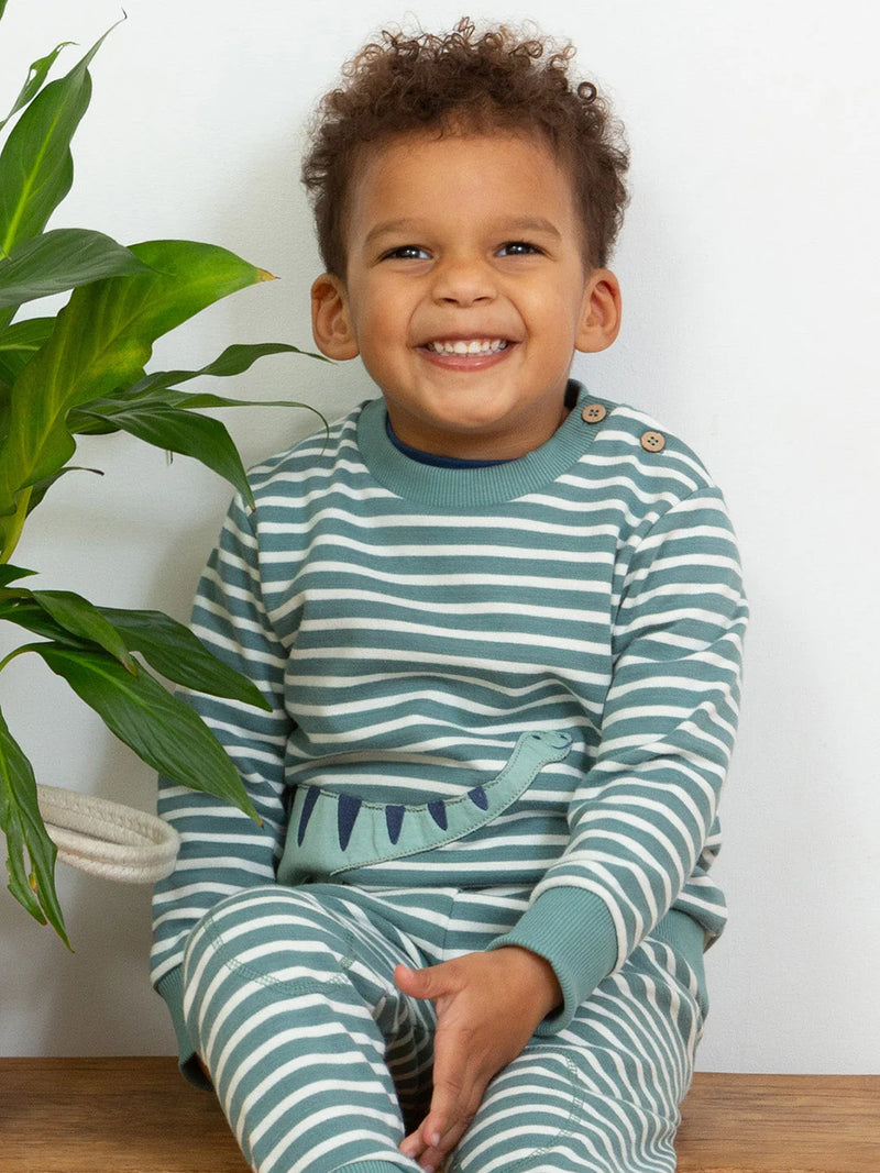 Kite Clothing Dippy Dino Sweatshirt Green Stripy Boys Dinosaur