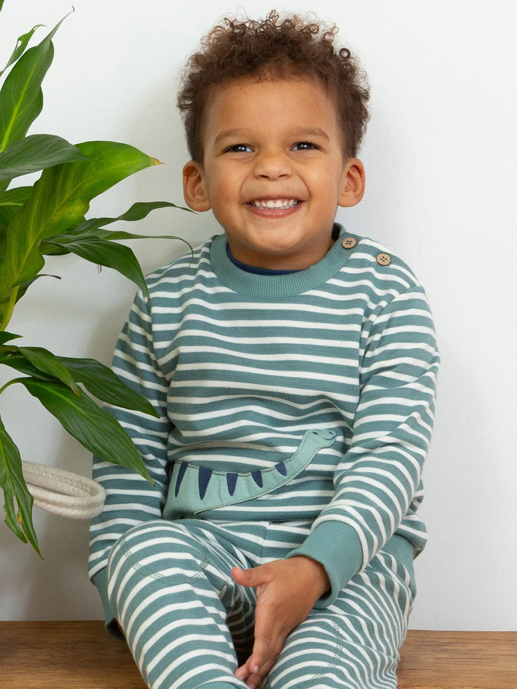 Kite Clothing Dippy Dino Sweatshirt Green Stripy Boys Dinosaur | New Season