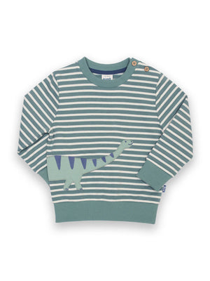 Kite Clothing Dippy Dino Sweatshirt Green Stripy Boys Dinosaur | SALE