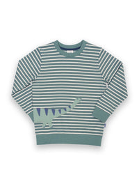 Kite Clothing Dippy Dino Sweatshirt Green Stripy Boys Dinosaur