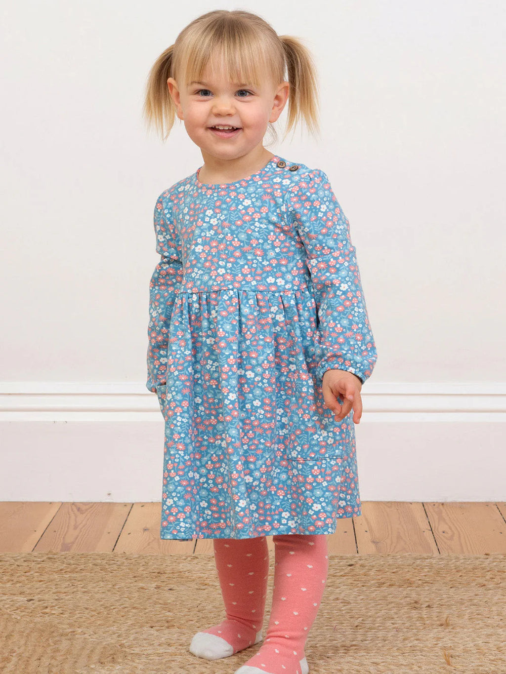 Kite Clothing Girls Winter Woodland Long Sleeved Blue Floral Dress | New In