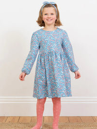 Kite Clothing Girls Winter Woodland Long Sleeved Blue Floral Dress | SALE