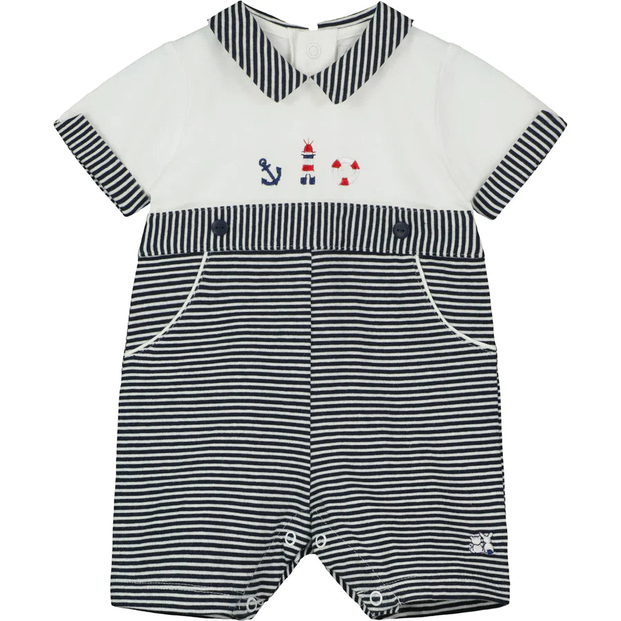 Emile et Rose Baby Boys Finch Navy and White Striped Nautical Romper | SALE 50% OFF