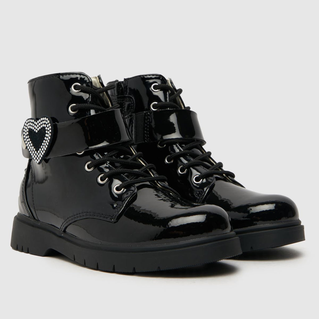 Lelli Kelly Black Patent Winter Boots Diamante Stella Heart Girls