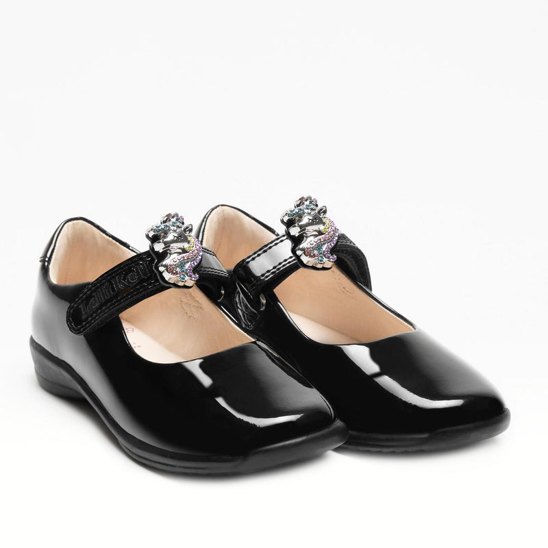 Lelli Kelly Bianca 2 With Detachable Unicorn With Crown School Shoe F Fitting - Black Patent