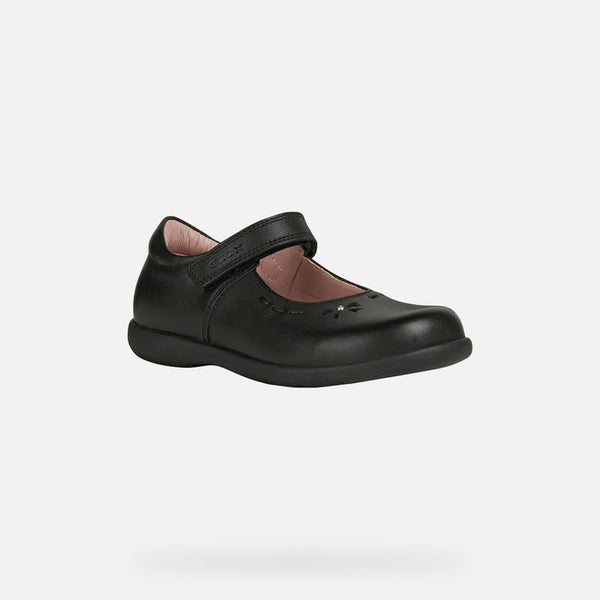 Geox Girls Naimara Leather Bow Black School Shoes