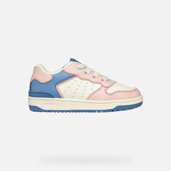 Geox Washiba White, Pink & Blue Girls Low Top Sneaker Trainers | SALE