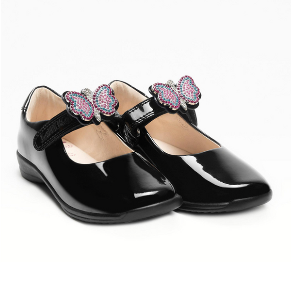 Lelli Kelly Luna 2 With Detachable Butterfly School Shoe F &  G Fitting - Black Patent