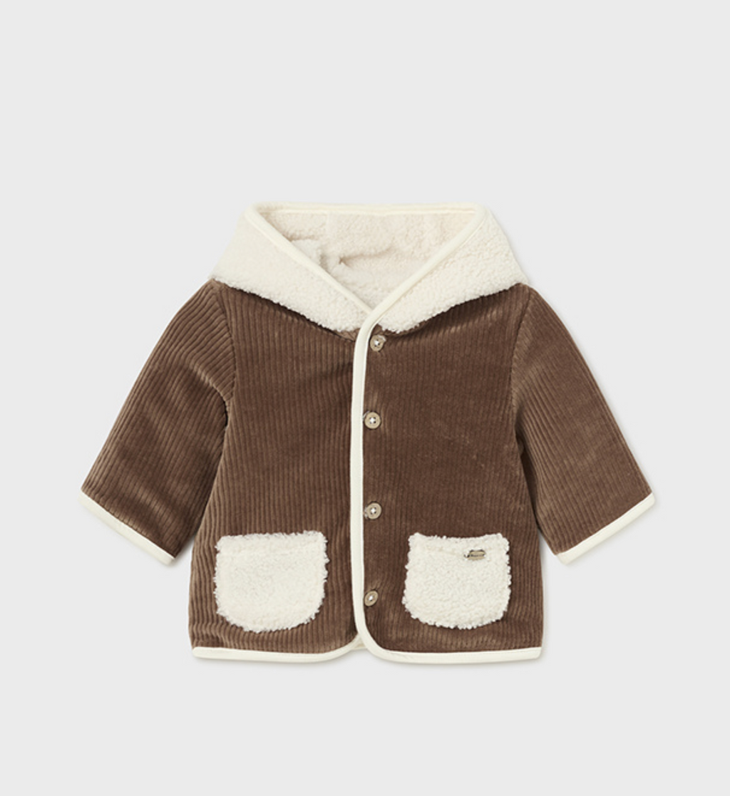 Mayoral Baby Reversible Beige Mocha Brown Faux Fur Coat | New Season