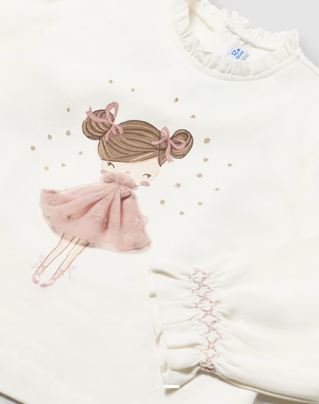 Mayoral Girls Long Sleeved Tulle Appliqué White and Pink T-shirt | New In