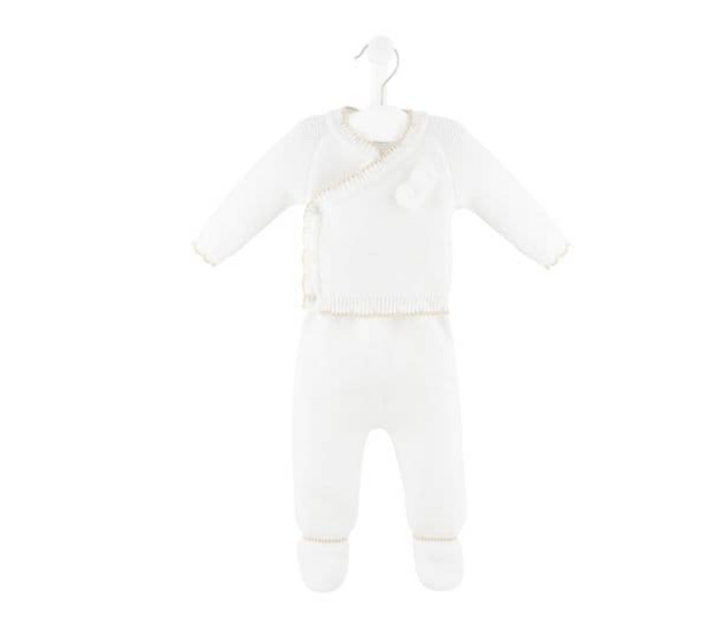 Dandelion Baby White Knitted Wrap Cardigan and Leggings Outfit Set