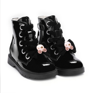 Lelli Kelly Black Patent Girls Boots with Princess Carriage Charm For Di Fiocco