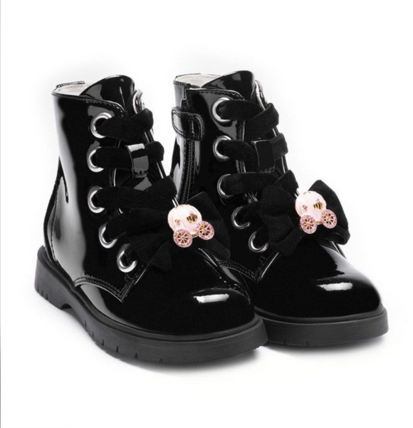 Lelli Kelly Black Patent Girls Boots with Princess Carriage Charm For Di Fiocco |20% OFF