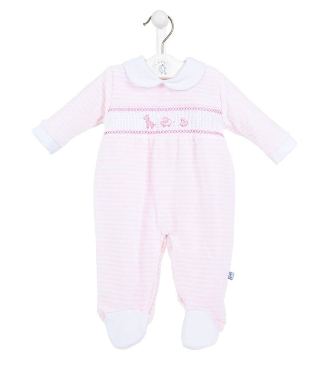 Dandelion Baby Girls Pink Striped Sleepsuit with Embroidery