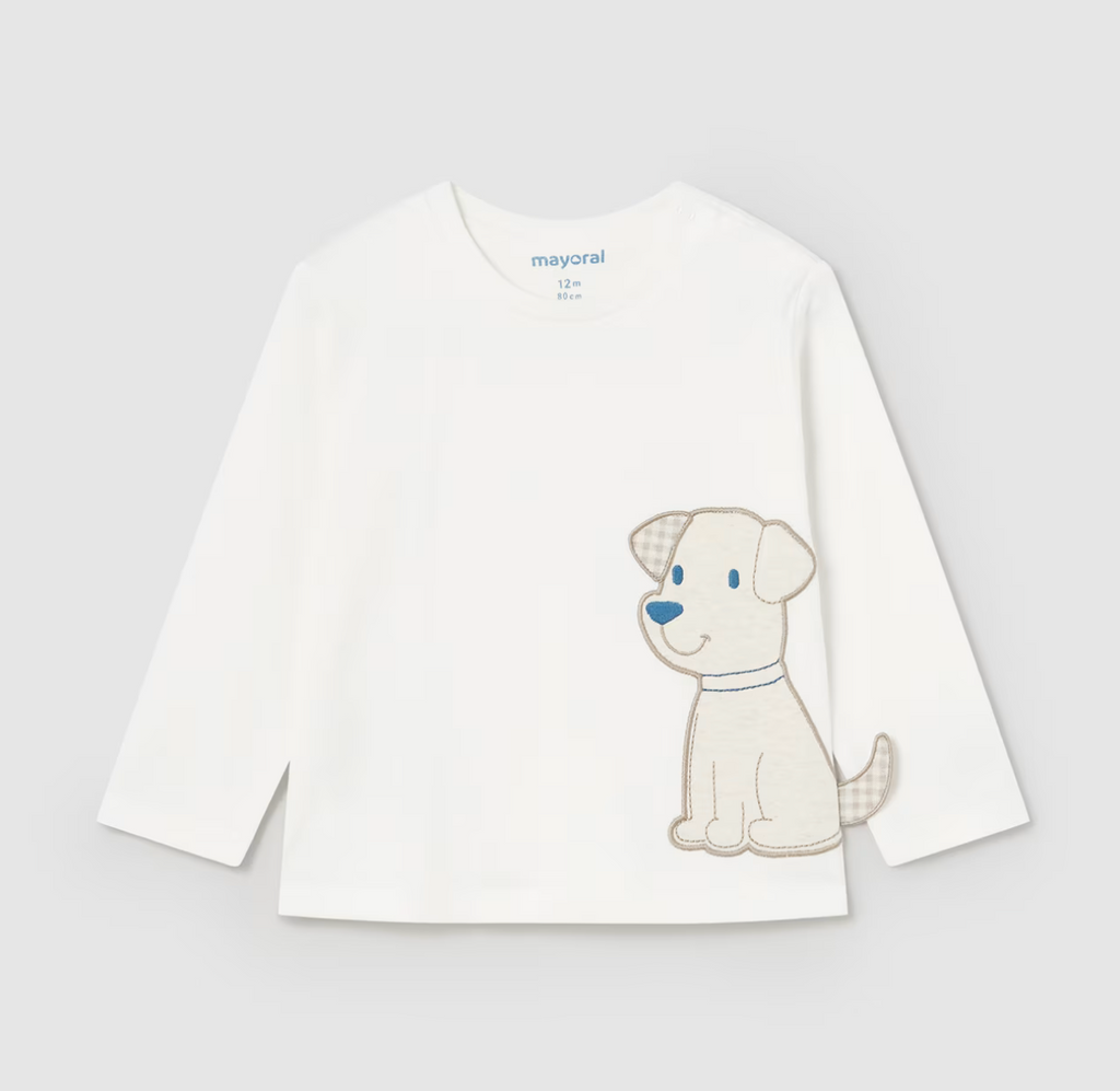 Mayoral Baby Boys Interactive Puppy Cream T-shirt Long Sleeved | New In