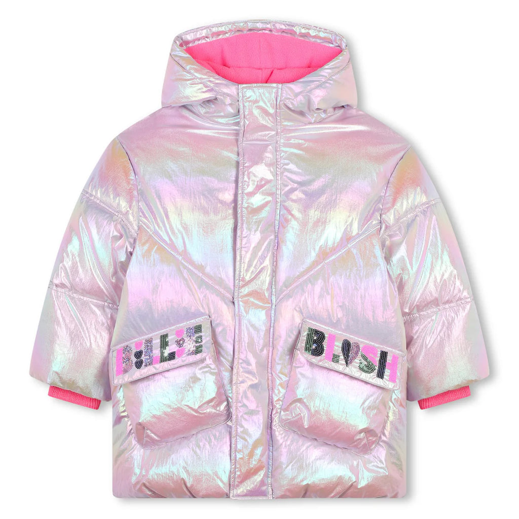 Billieblush Girls Pink Iridescent Sequin Puffa Coat | New Season