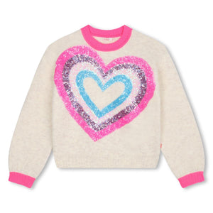 Billieblush Girls Pink Heart Sequin Knitted Jumper | New Season