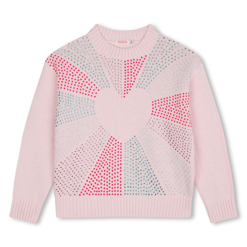 Billieblush Girls Pink Cotton Knit Diamanté Heart Jumper | New Season