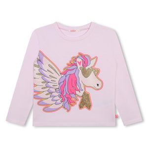 Billieblush Girls Pink Cotton Pegasus Unicorn Long Sleeved | New Season