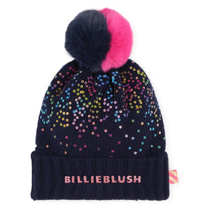 Billieblush Girls Navy Blue  Knit Pom-Pom Hat | New Season