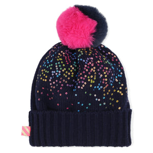 Billieblush Girls Navy Blue  Knit Pom-Pom Hat | New Season