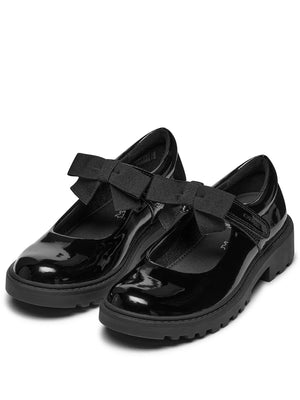 Geox Girls Casey Velcro Mary Jane with Bow Strap Black Patent  School Shoes