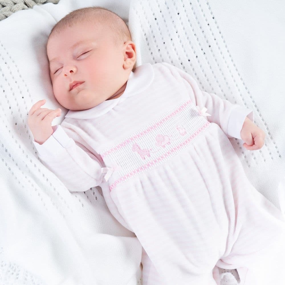 Dandelion Baby Girls Pink Striped Sleepsuit with Embroidery