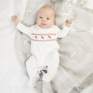 Dandelion Baby First Christmas White Velour Sleepsuit Little Reindeer Embroidery