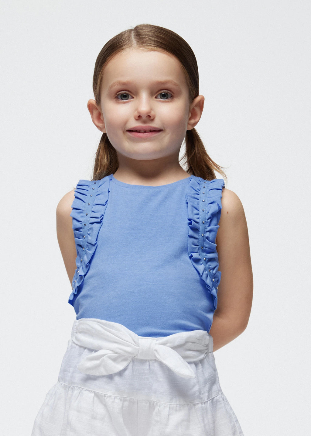 Mayoral Girls Blue Ruffle Vest Summer Sleeveless Top | 50% OFF SALE