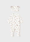 Mayoral Ivory Cotton Bunny Babysuit Set with Hat - Sleepsuit | New In