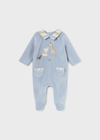 Mayoral Newborn Baby Boy Blue Velour Romper Sleepsuit with Collar | New In