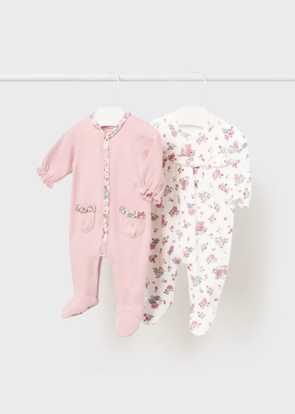 Mayoral Newborn Baby Girls Floral Pink/White Sleepsuit Rompers | New In