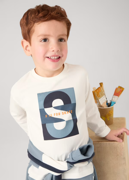 Mayoral Boys Long Sleeved White Graphic T-shirt | SALE