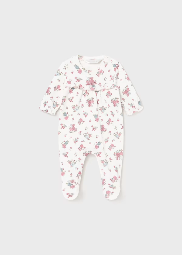 Mayoral Newborn Baby Girls Floral Pink/White Sleepsuit Rompers | New In