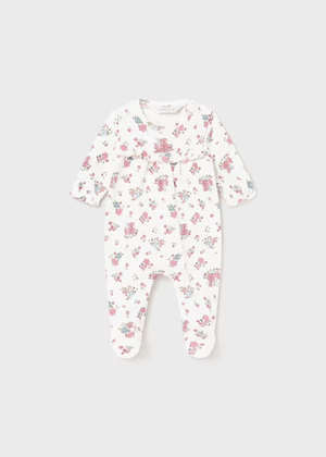 Mayoral Newborn Baby Girls Floral Pink/White Sleepsuit Rompers | New In