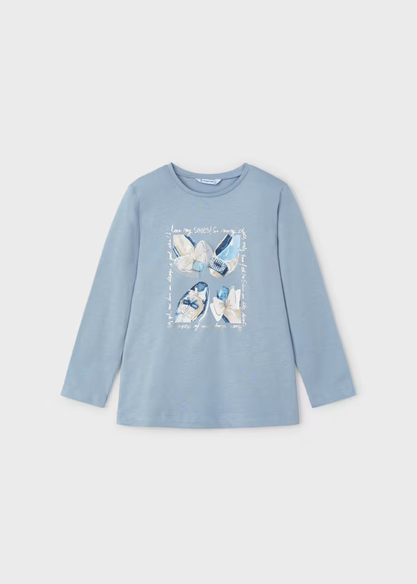 Mayoral Girls Sky Blue Long Sleeved Printed T-shirt | SALE