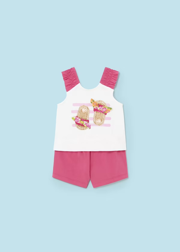 Mayoral Girls 2 Piece Summer Pink Shorts & Printed Pink Outfit | New Season  | SALE