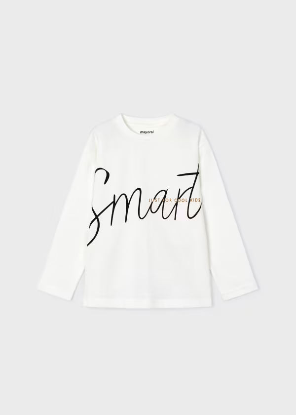 Mayoral Boys Long Sleeved Smart Cream Printed T-shirt | New Season