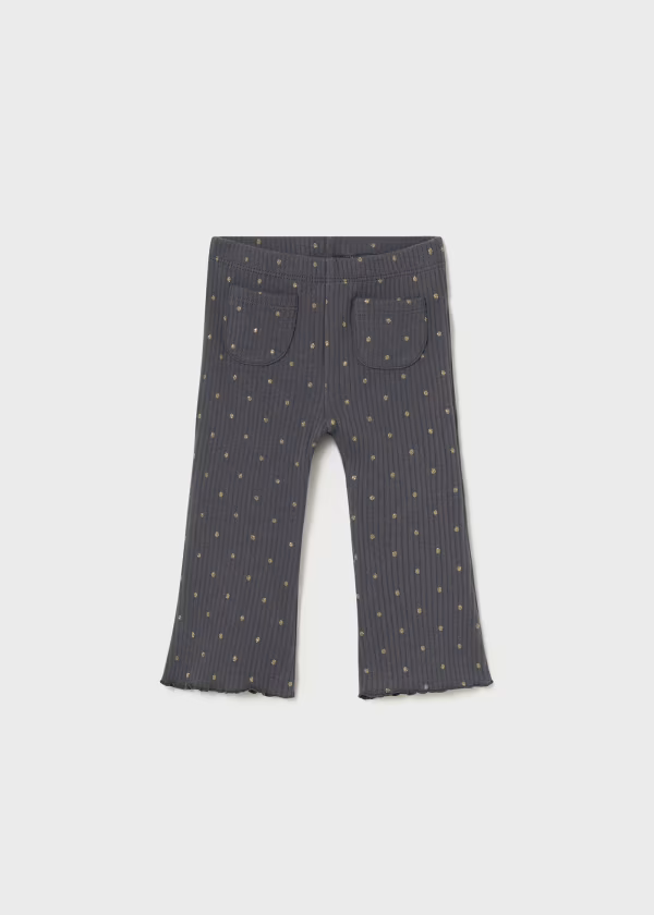 Mayoral Girls Ribbed Grey and Gold Polka Dot Flared Leggings | New In