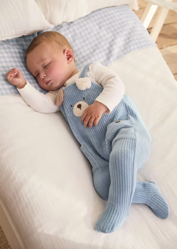 Mayoral Newborn Baby Boy's Blue Corduroy Teddy Bear Romper | New Season