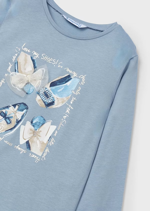 Mayoral Girls Sky Blue Long Sleeved Printed T-shirt | SALE