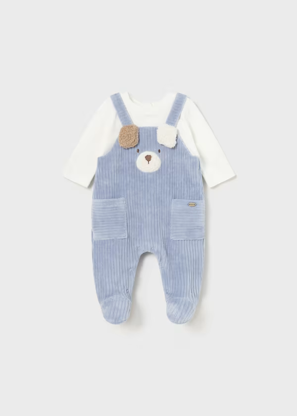 Mayoral Newborn Baby Boy's Blue Corduroy Teddy Bear Romper | New Season