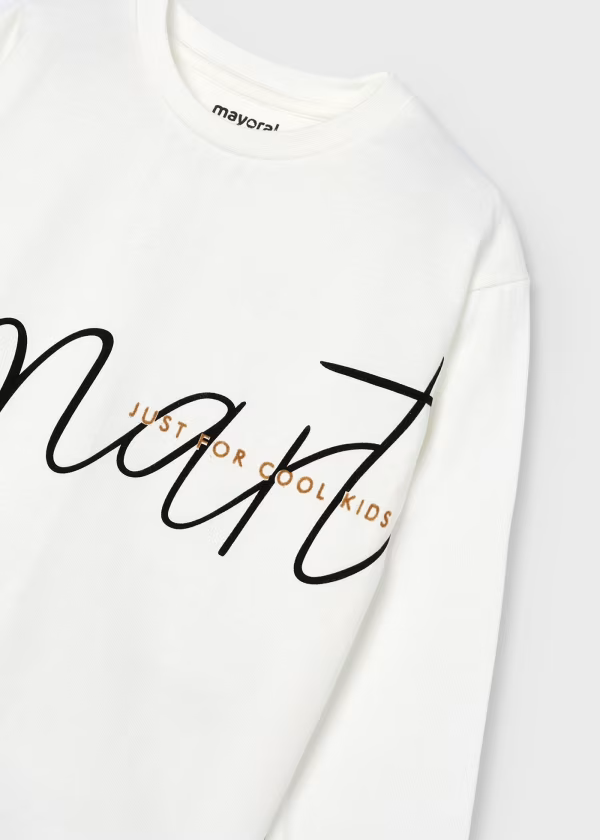 Mayoral Boys Long Sleeved Smart Cream Printed T-shirt | New Season