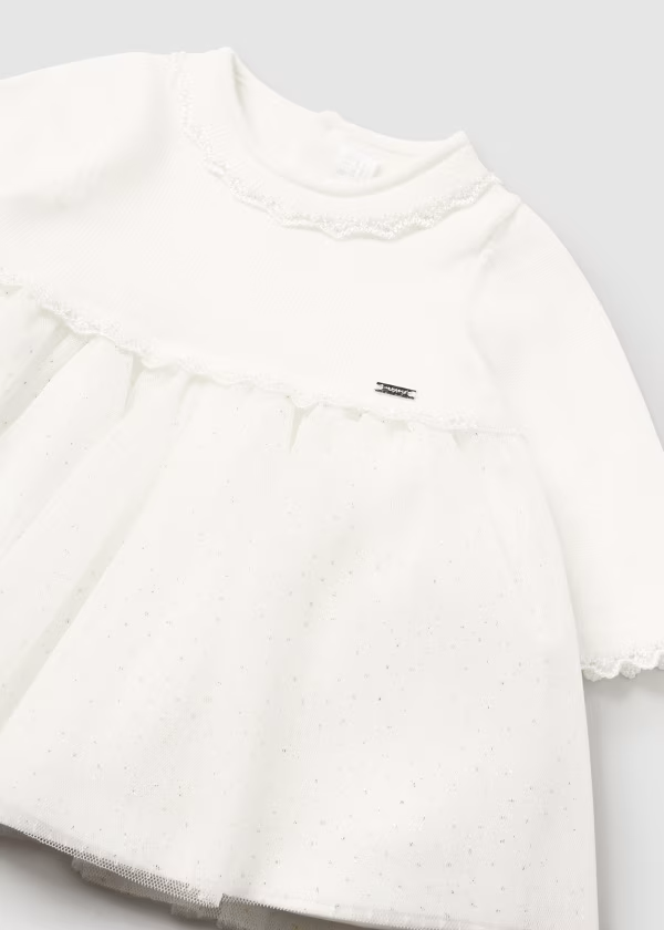 Mayoral Baby Girls Combine Tuelle Tutu Knit Dress White and Gold | New Season