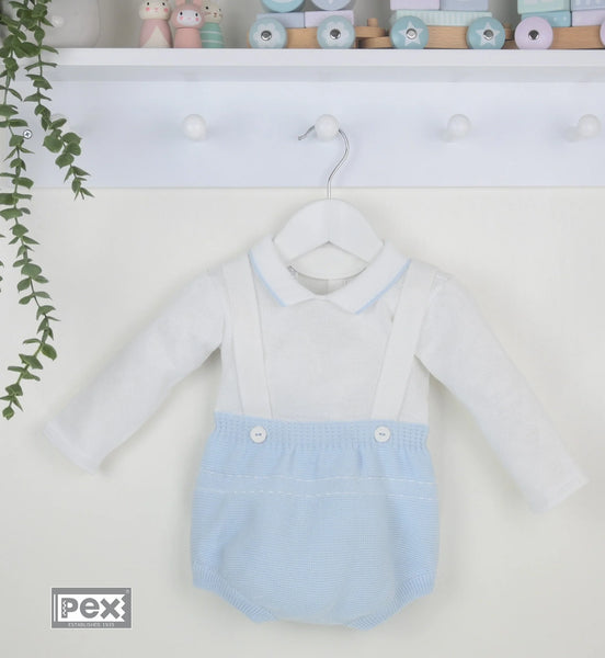 Pex Baby Boys Blue & White Knitted Dungaree Outfit | SALE