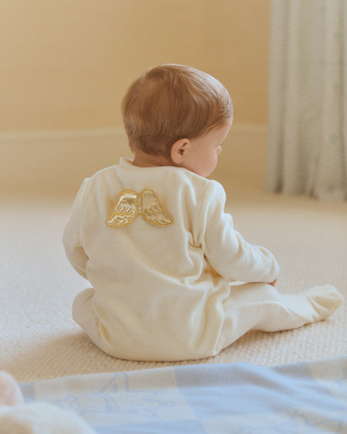 Marie Chantal Angle Wing Gold Velour Sleep-suit -Cream | sale